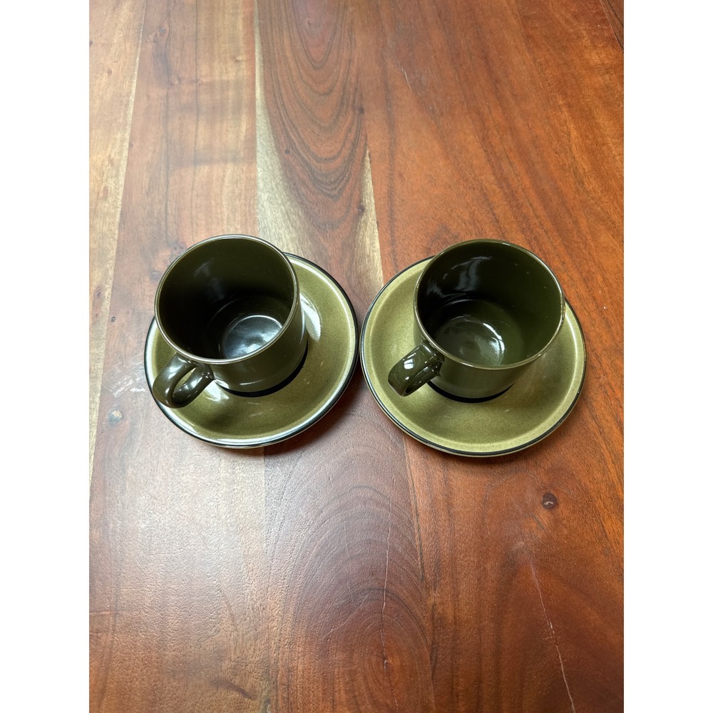 Set of 2 VTG Fashion Manor "Saracen" Stoneware Coffee‎ Cups/Saucers Japan